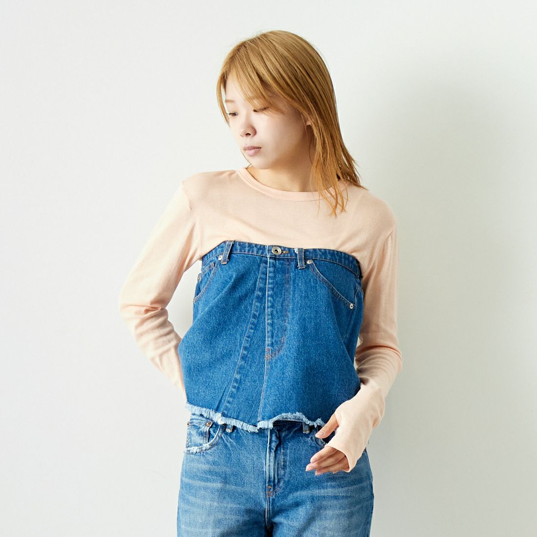 Jeans Factory Clothes [ジーンズファクトリークローズ] 2WAY デニムスカート [UDW242-2700] BLUE &&モデル身長：167cm 着用サイズ：F&&