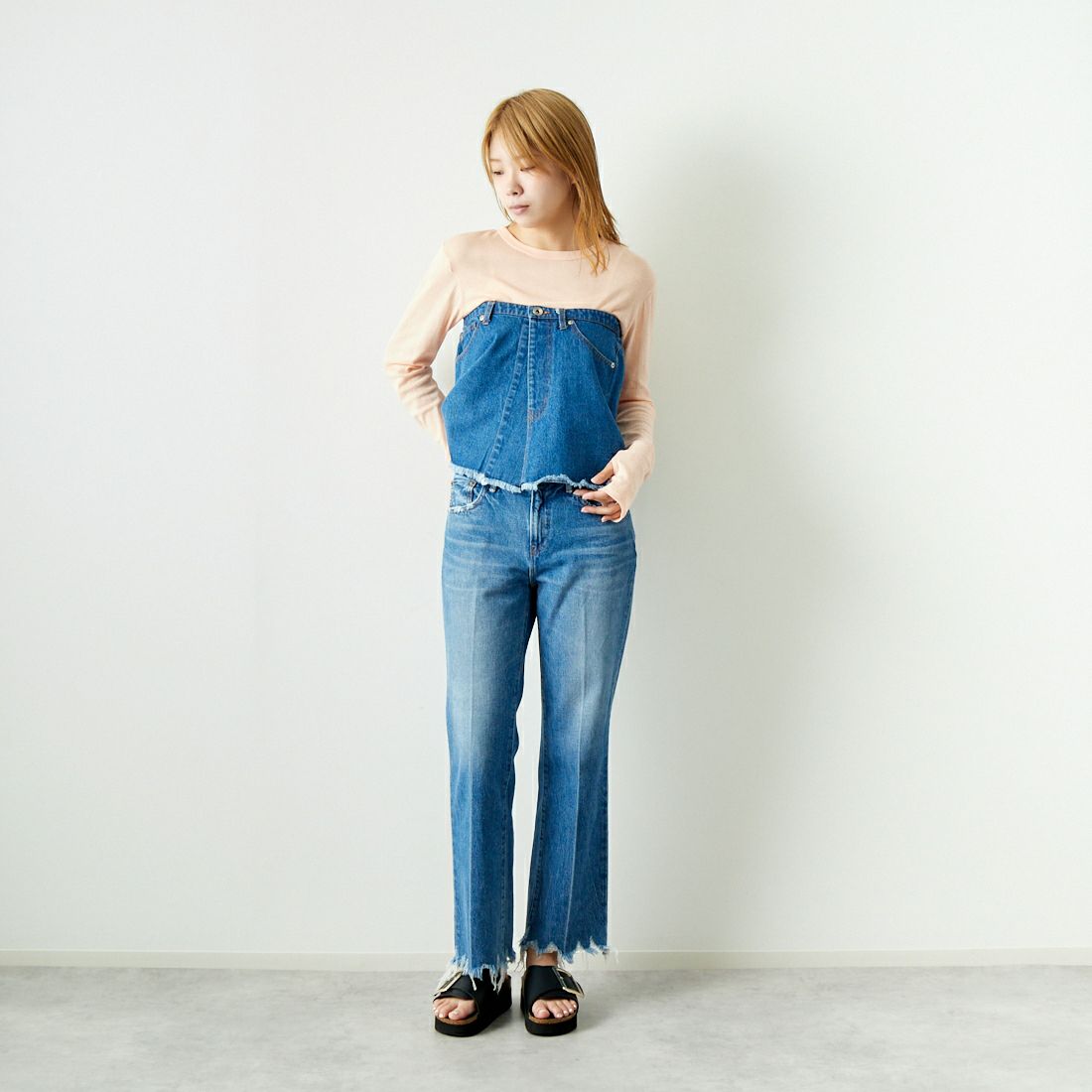 Jeans Factory Clothes [ジーンズファクトリークローズ] 2WAY デニムスカート [UDW242-2700] BLUE &&モデル身長：167cm 着用サイズ：F&&