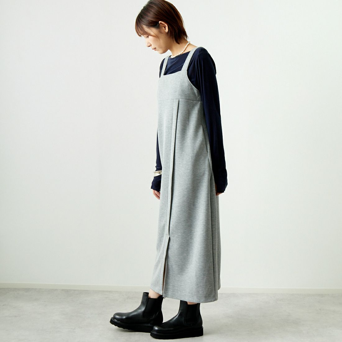 Maison de L'allure [メゾン ドゥ ラリュール] 2WAYタックスリットジャンスカ [M24132009] 07 GRAY &&モデル身長：167cm 着用サイズ：F&&