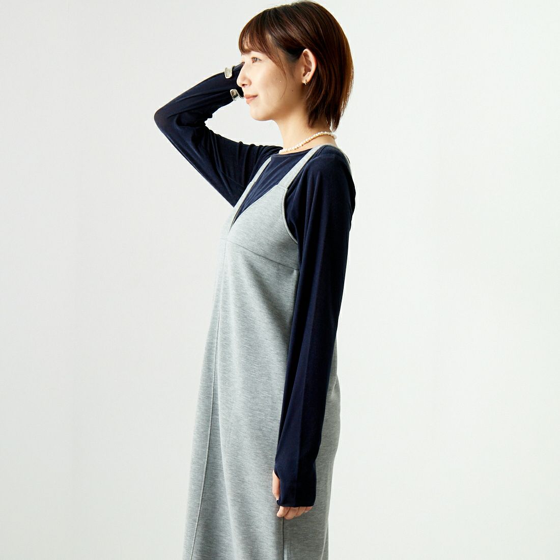 Maison de L'allure [メゾン ドゥ ラリュール] 2WAYタックスリットジャンスカ [M24132009] 07 GRAY &&モデル身長：167cm 着用サイズ：F&&