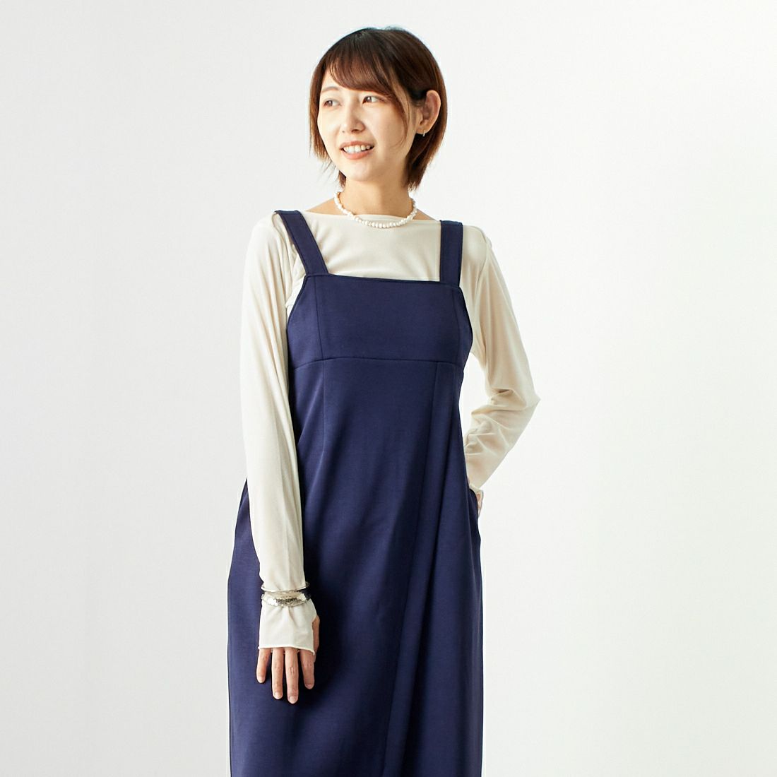 Maison de L'allure [メゾン ドゥ ラリュール] 2WAYタックスリットジャンスカ [M24132009] 16 NAVY &&モデル身長：167cm 着用サイズ：F&&