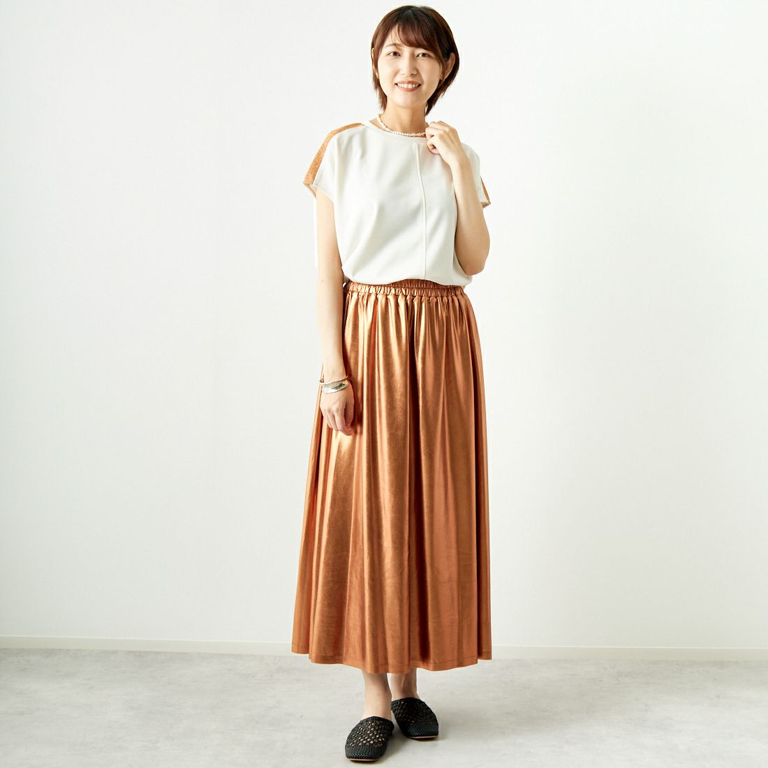 Jf Ready Made [ジェイエフレディメイド] 異素材ラメプルオーバー [8549320-01] 59 ｱｲﾎﾞﾘｰ &&モデル身長：167cm 着用サイズ：F&&