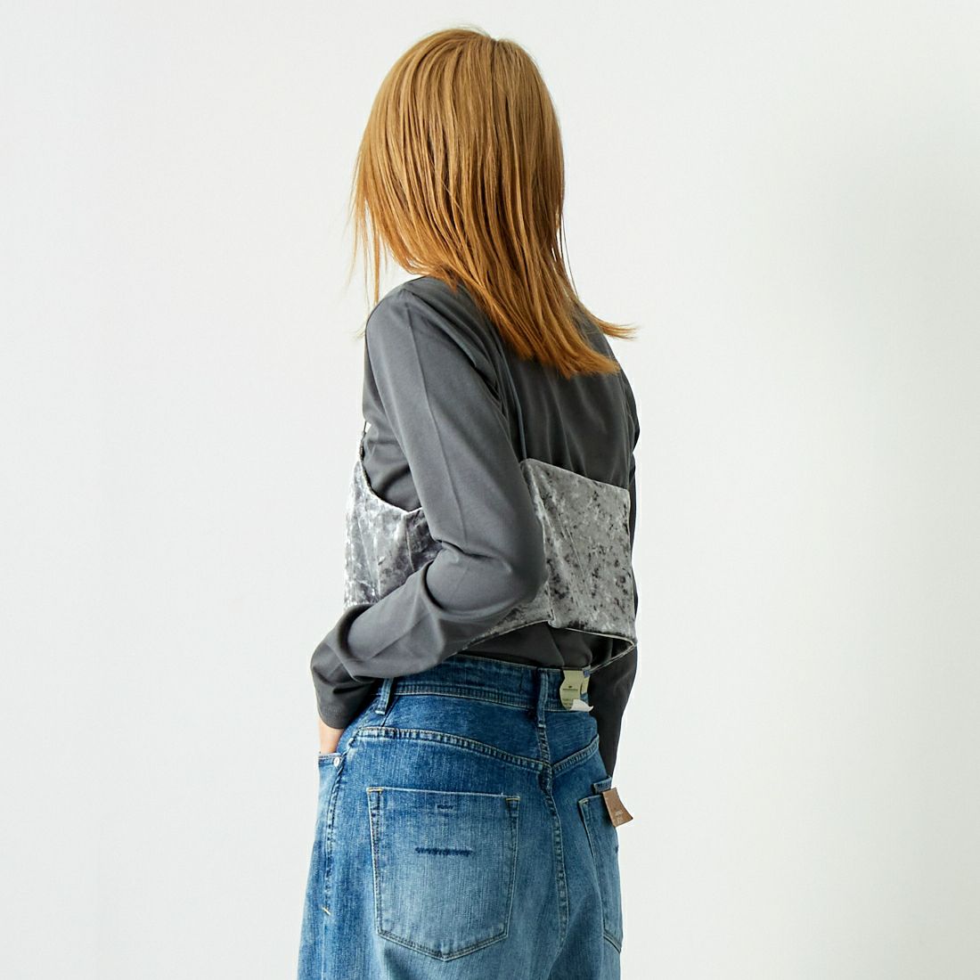 CLOCHE [クロシェ] ベロアビスチェ×カットソー [45285605] ﾁｬｺｰﾙ &&モデル身長：167cm 着用サイズ：2&&