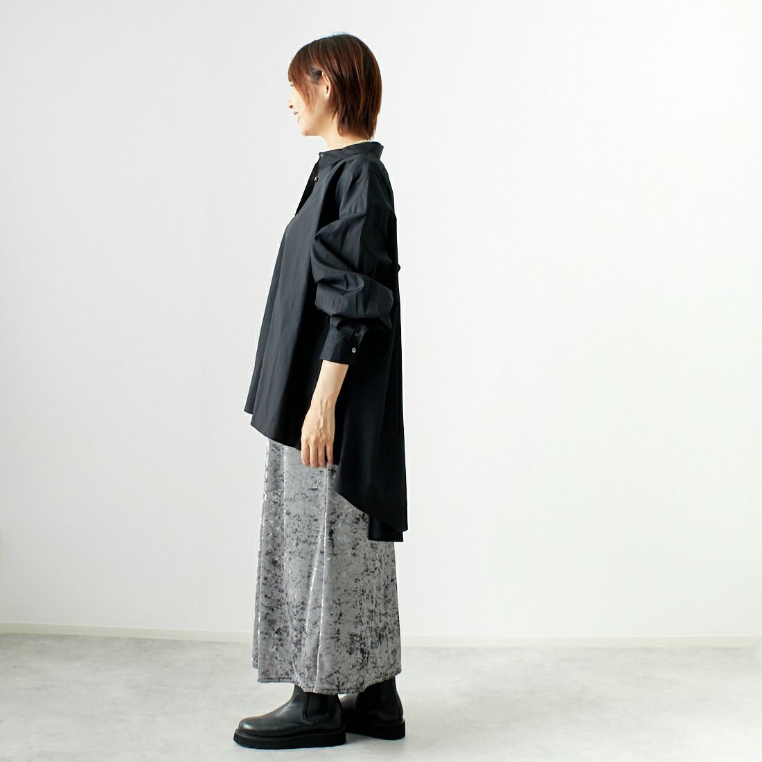 CLOCHE [クロシェ] クラッシュベロアスカート [45286527] ﾁｬｺｰﾙ &&モデル身長：167cm 着用サイズ：2&&