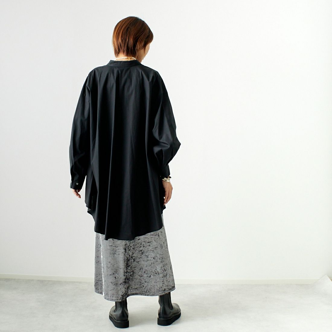 CLOCHE [クロシェ] クラッシュベロアスカート [45286527] ﾁｬｺｰﾙ &&モデル身長：167cm 着用サイズ：2&&