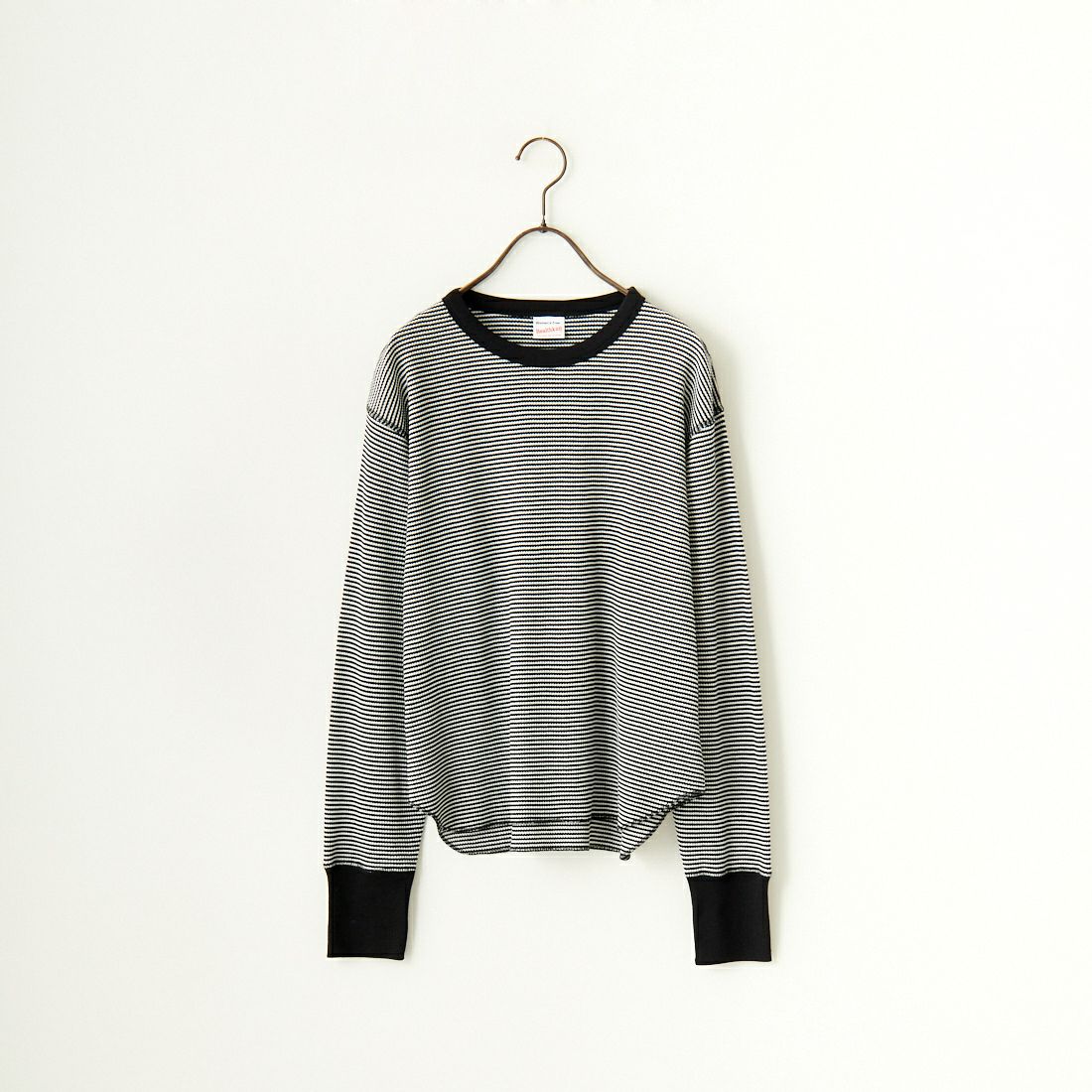 Health knit [ヘルスニット] 別注 クルーネック ワッフルボーダーカットソー [HR24F-L021IN-JF] BLK/OFF BD