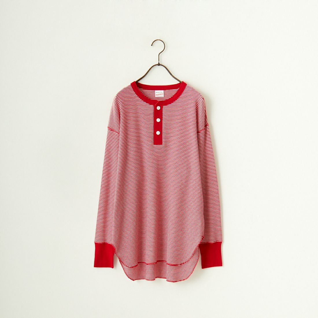 Health knit [ヘルスニット] 別注 ヘンリーネック ワッフルボーダーカットソー [HR2302L005IN-JF] RED/OFF