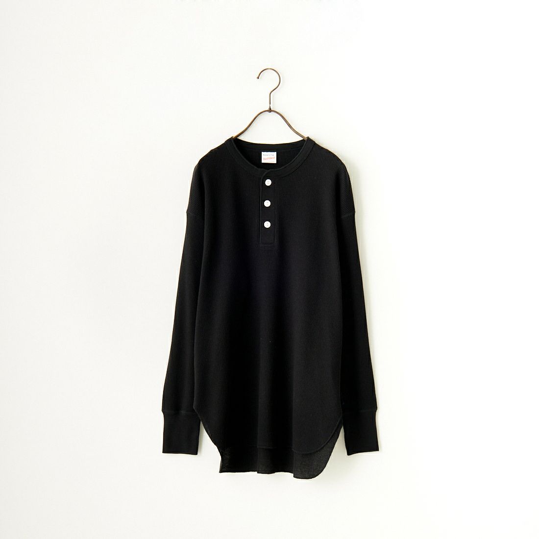 Health knit [ヘルスニット] 別注 ヘンリーネック ワッフルボーダーカットソー [HR2302L005IN-JF] BLACK