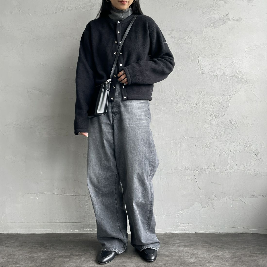 ORCIVAL [オーシバル] クルーネック フリースカーディガン [OR-C0378EFC] BLACK &&モデル身長：156cm 着用サイズ：2&&