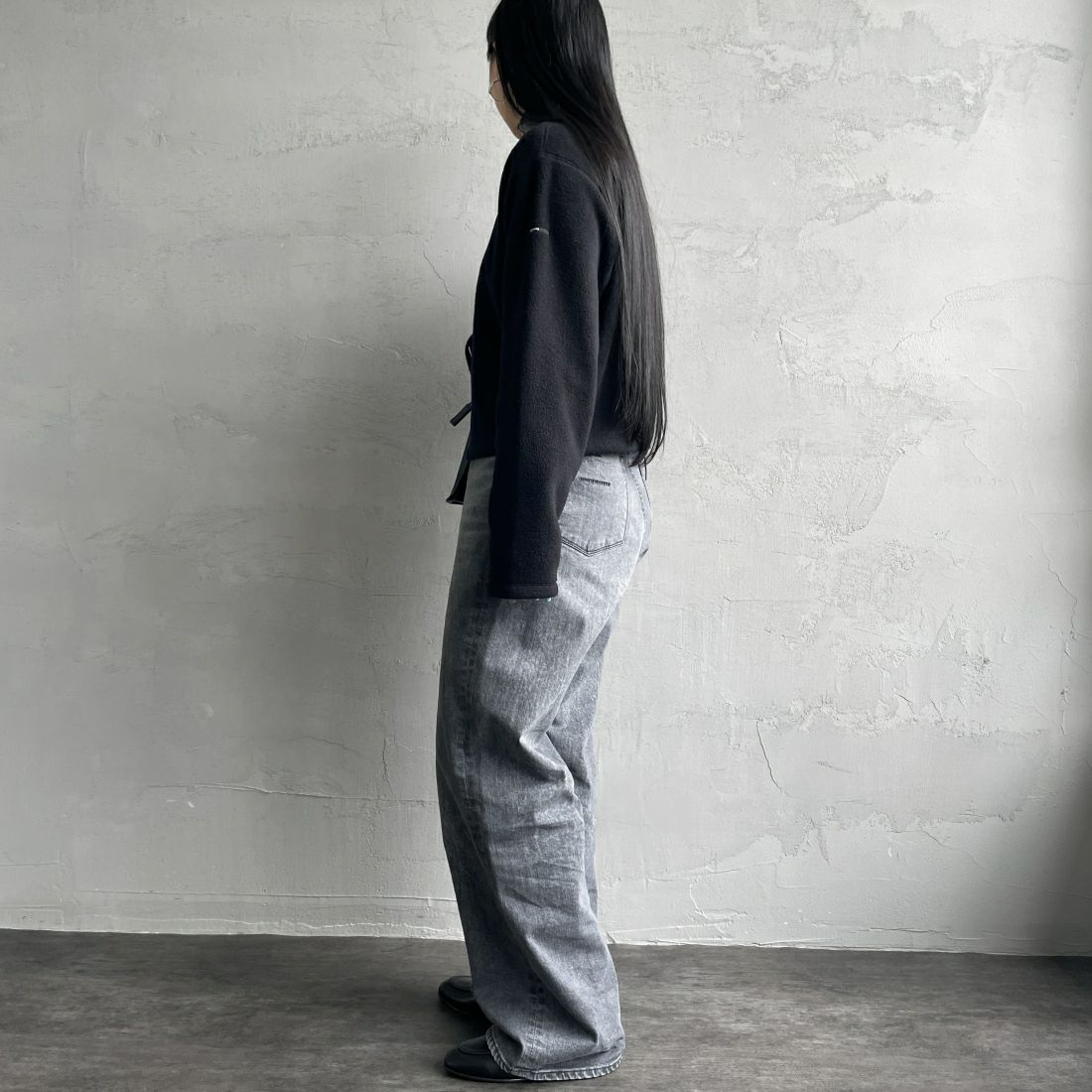 ORCIVAL [オーシバル] クルーネック フリースカーディガン [OR-C0378EFC] BLACK &&モデル身長：156cm 着用サイズ：2&&