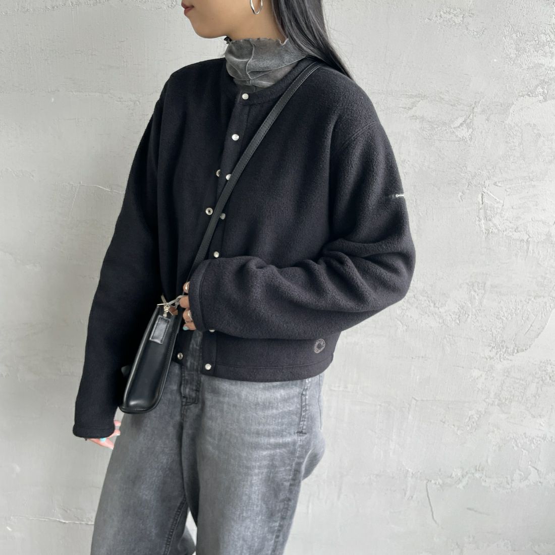 ORCIVAL [オーシバル] クルーネック フリースカーディガン [OR-C0378EFC] BLACK &&モデル身長：156cm 着用サイズ：2&&