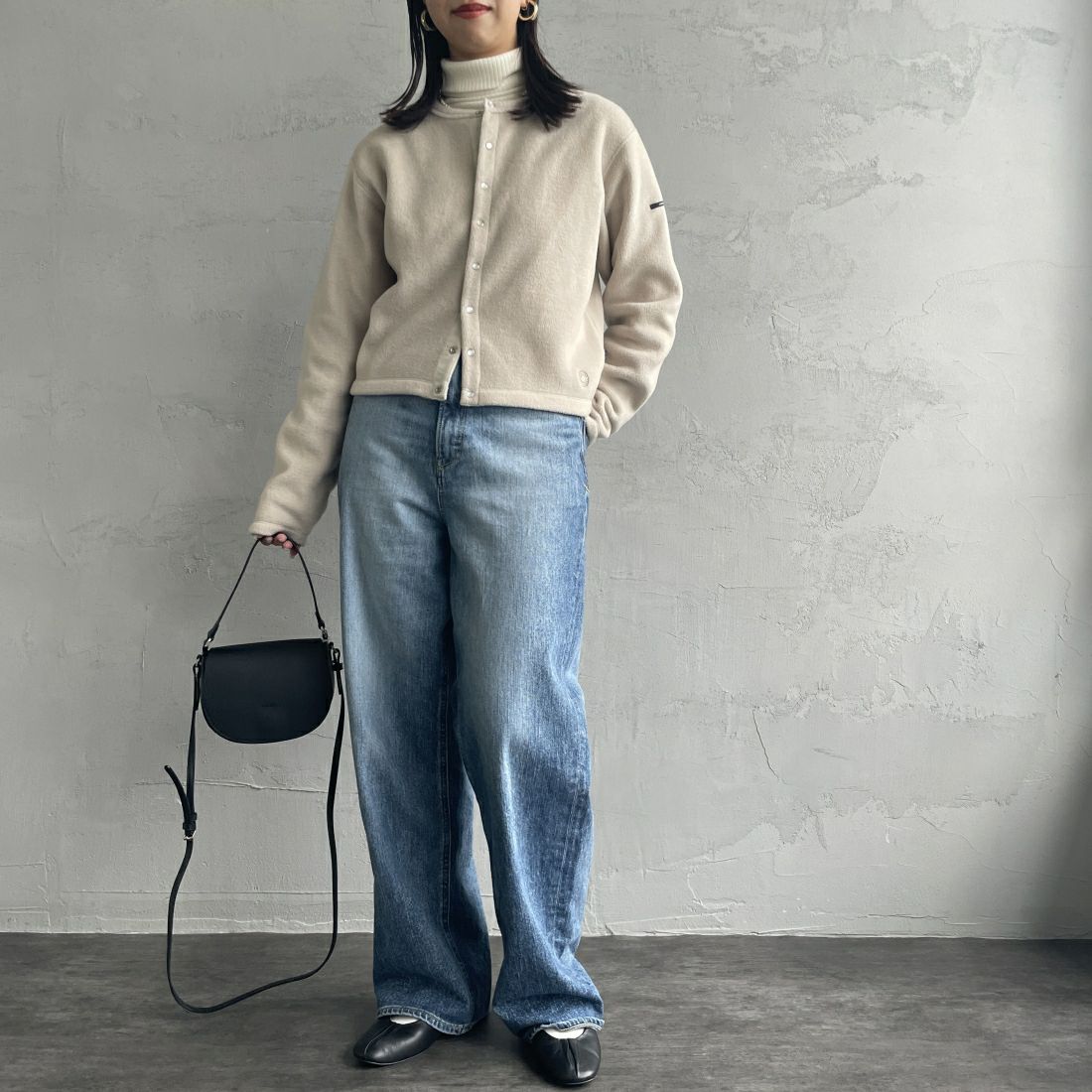 ORCIVAL [オーシバル] クルーネック フリースカーディガン [OR-C0378EFC] GREIGE &&モデル身長：163cm 着用サイズ：2&&