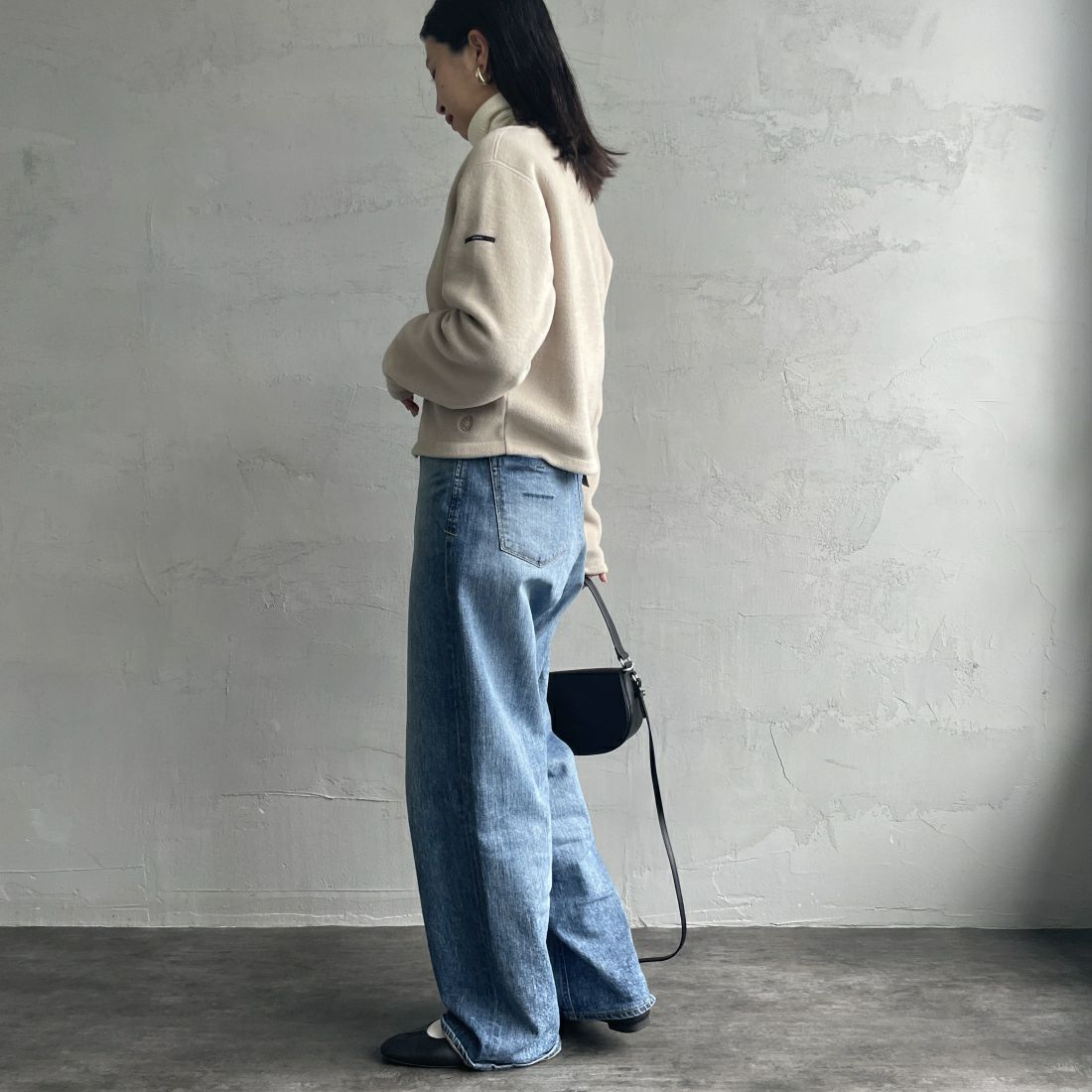 ORCIVAL [オーシバル] クルーネック フリースカーディガン [OR-C0378EFC] GREIGE &&モデル身長：163cm 着用サイズ：2&&