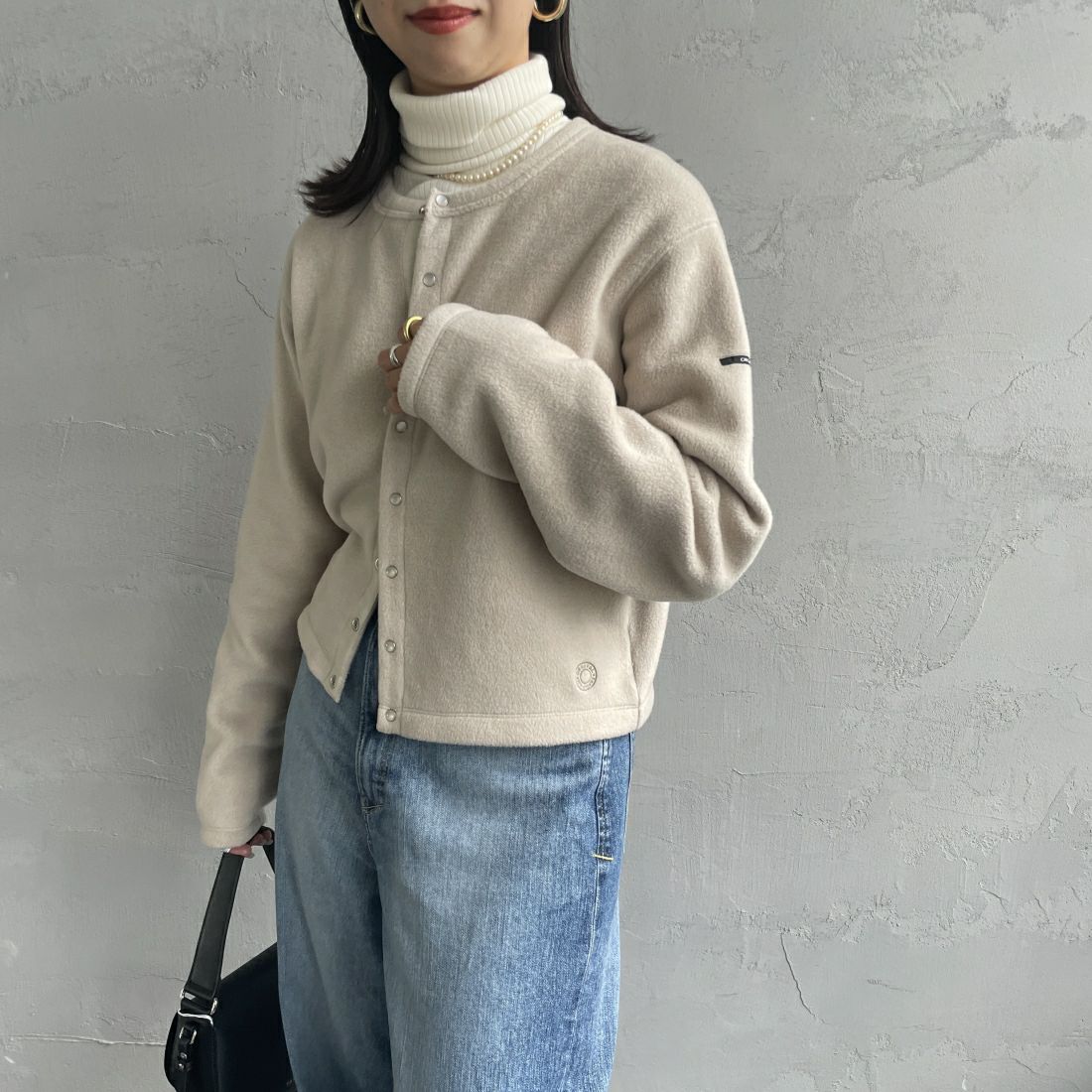 ORCIVAL [オーシバル] クルーネック フリースカーディガン [OR-C0378EFC] GREIGE &&モデル身長：163cm 着用サイズ：2&&