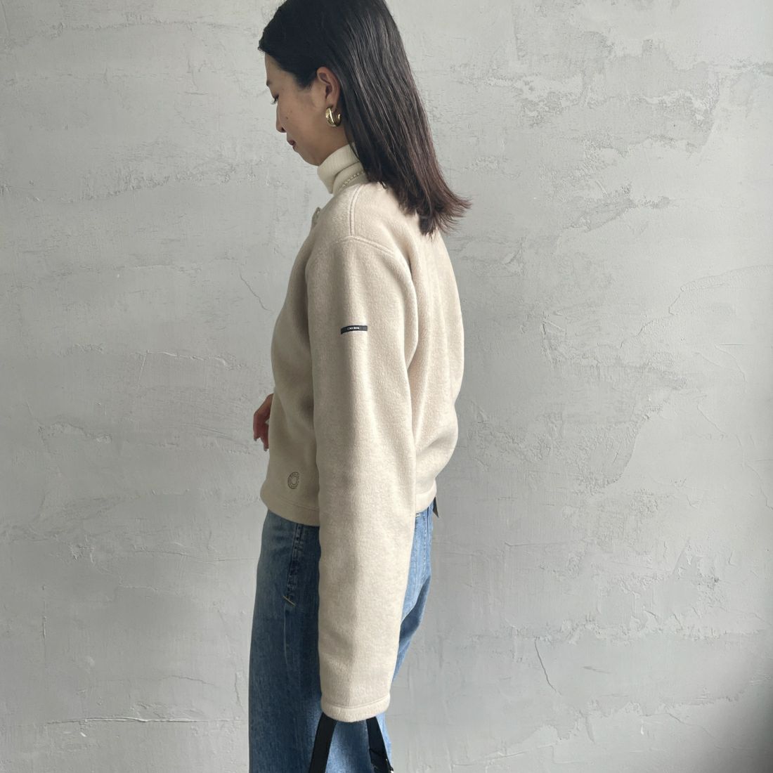 ORCIVAL [オーシバル] クルーネック フリースカーディガン [OR-C0378EFC] GREIGE &&モデル身長：163cm 着用サイズ：2&&