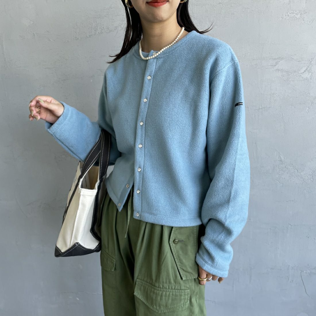 ORCIVAL [オーシバル] クルーネック フリースカーディガン [OR-C0378EFC] SAX &&モデル身長：163cm 着用サイズ：2&&