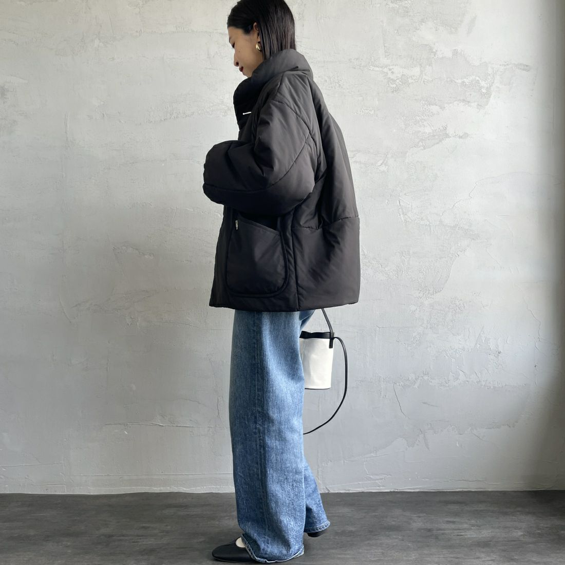 ORCIVAL [オーシバル] スタンドカラーブルゾン [OR-A0580BTT] BLACK &&モデル身長：163cm 着用サイズ：1&&