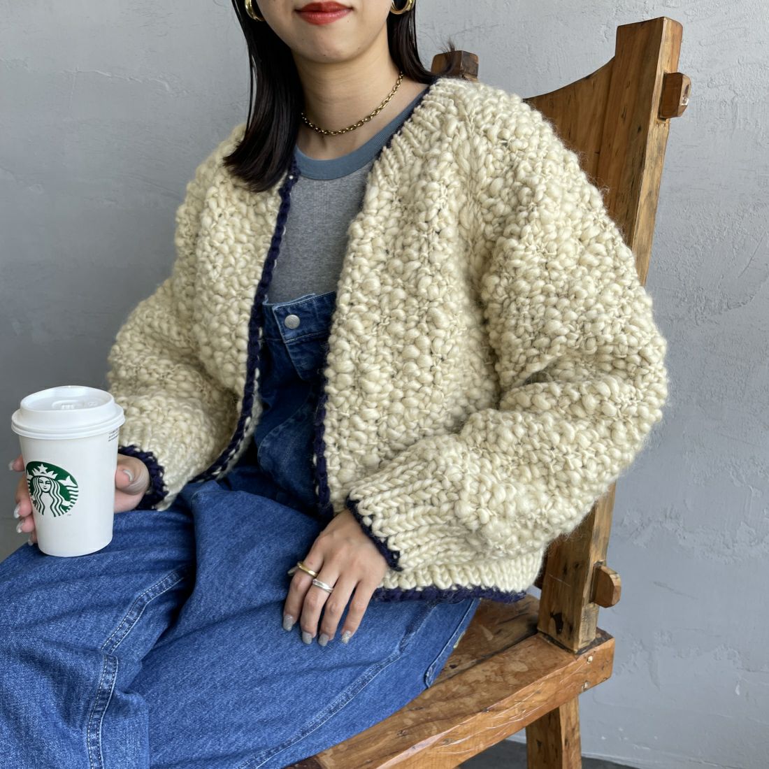 【予約商品】NEPAL HAND KNIT [ネパールハンドニット] 別注 ハンドニット スラブパイピングカーディガン [NHK-DW-24FW10IN-JF]