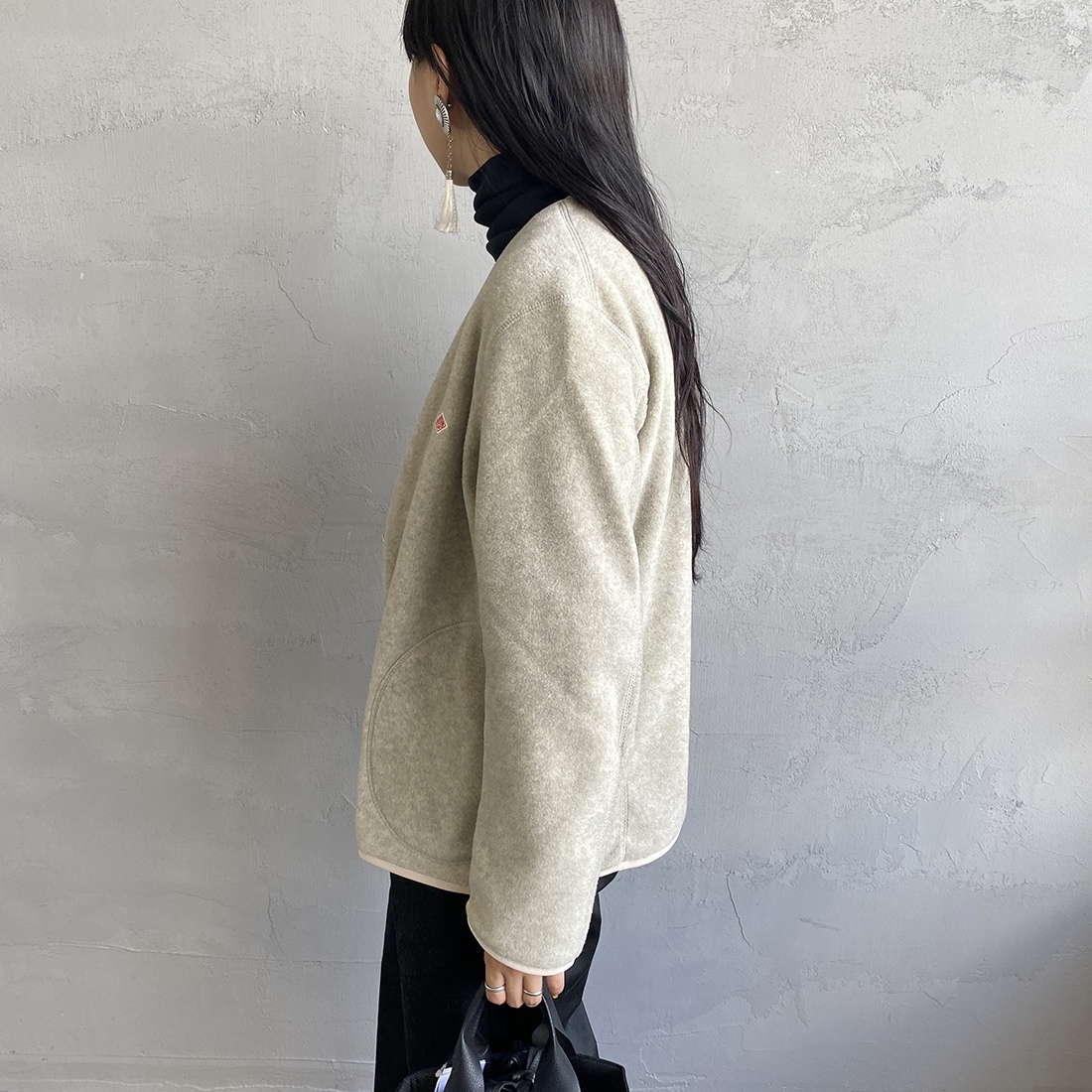 DANTON [ダントン] ノーカラーフリースジャケット [JD-8911] MARBLE &&モデル身長：156cm 着用サイズ：36&&