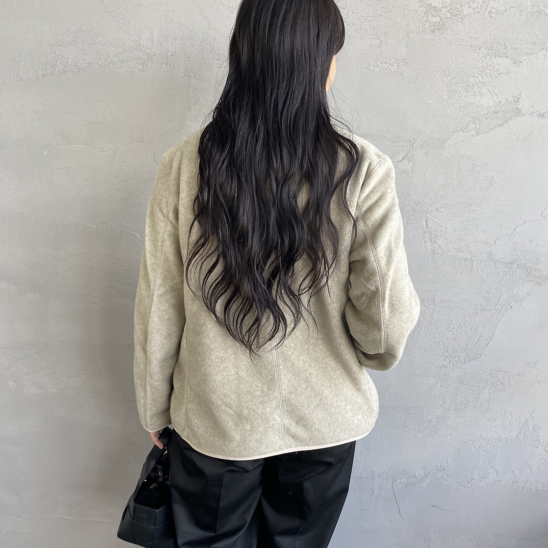 DANTON [ダントン] ノーカラーフリースジャケット [JD-8911] MARBLE &&モデル身長：156cm 着用サイズ：36&&