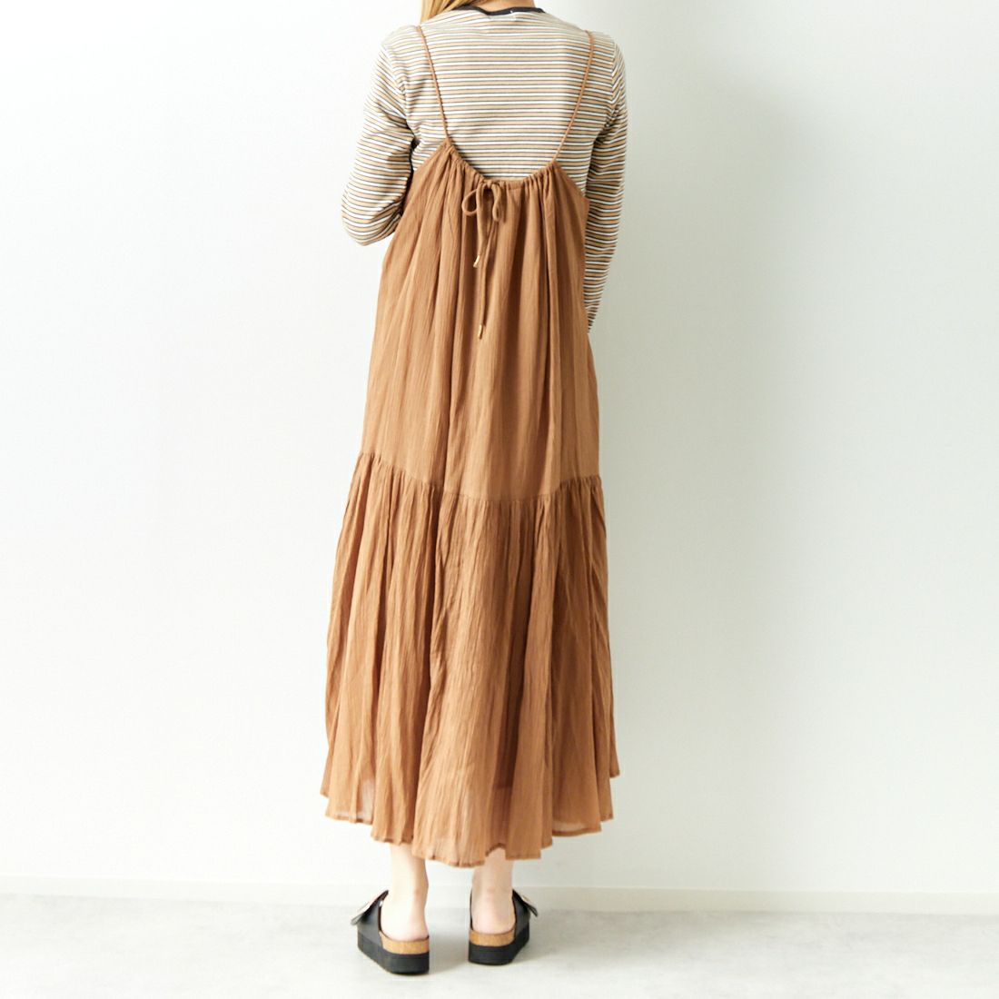 Jf Ready Made [ジェイエフレディメイド] クラッシュオーバーギャザーキャミワンピース [4124172] ｷｬﾒﾙ &&モデル身長：167cm 着用サイズ：F&&