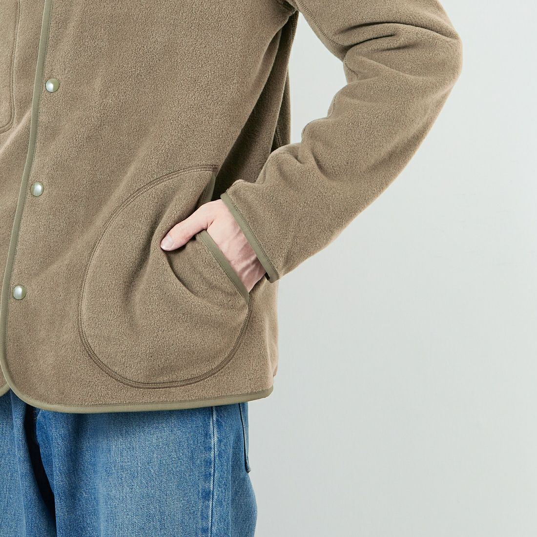 DANTON [ダントン] ノーカラーフリースカーディガン [JD-8939] KHAKI