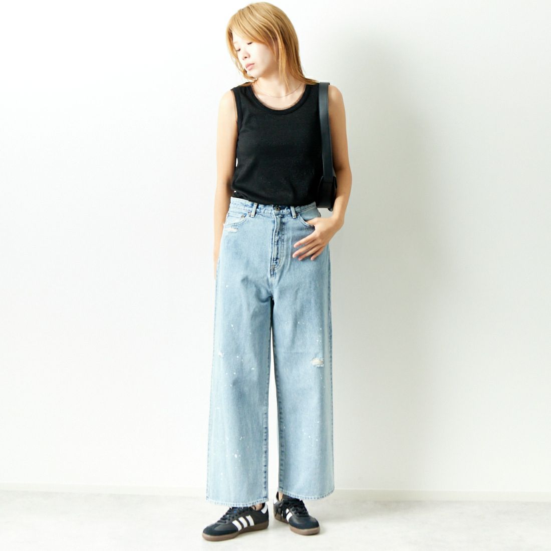 Jf Ready Made [ジェイエフレディメイド] ラメリブタンクトップ [8920622-06] 03 ﾌﾞﾗｯｸ &&モデル身長：179cm 着用サイズ：F&&