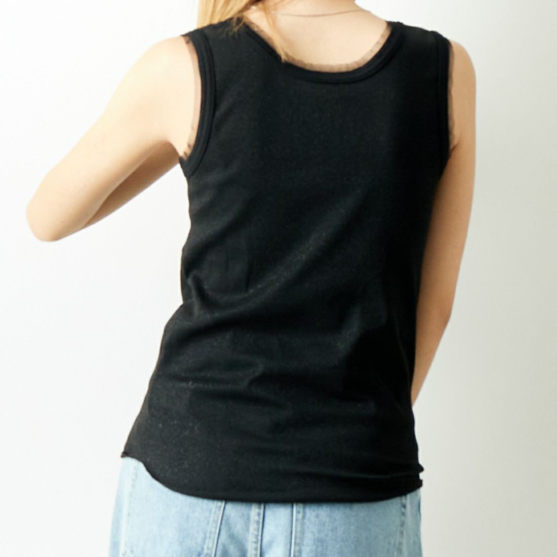 Jf Ready Made [ジェイエフレディメイド] ラメリブタンクトップ [8920622-06] 03 ﾌﾞﾗｯｸ &&モデル身長：179cm 着用サイズ：F&&
