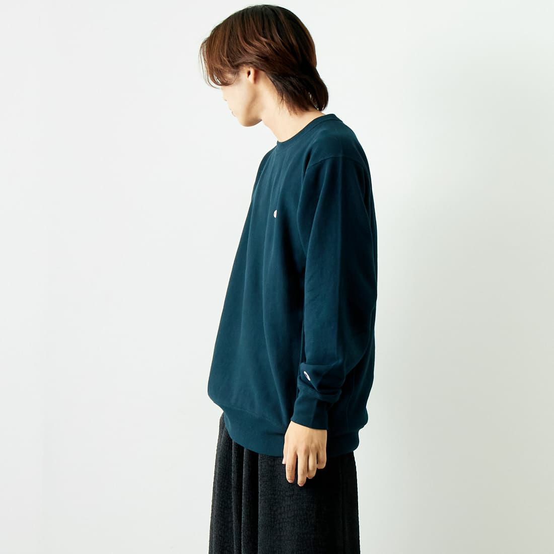 Champion [チャンピオン] リバースウィーブ(R) クルーネックスウェットシャツ [C3-Y031] 370 ﾈｲﾋﾞｰ &&モデル身長：179cm 着用サイズ：XL&&