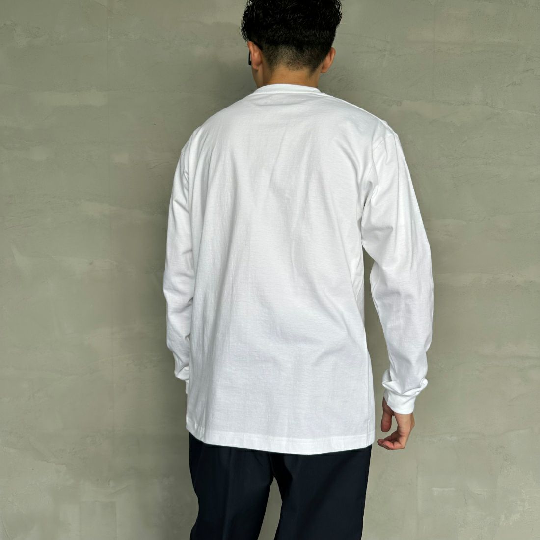 Hanes [ヘインズ] BEEFY ロングスリーブTシャツ [H5186] 010 ﾎﾜｲﾄ &&モデル身長：168cm 着用サイズ：L&&