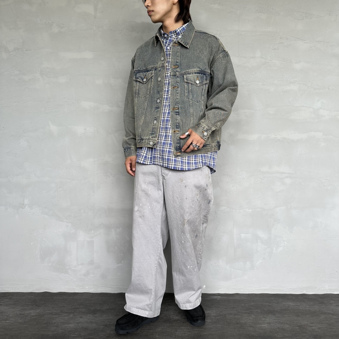 Noir Fabrik [ヌワールファブリック] デニムトラッカージャケット [NF-243-064] T.ACID BLU&&モデル身長：179cm 着用サイズ：L&&