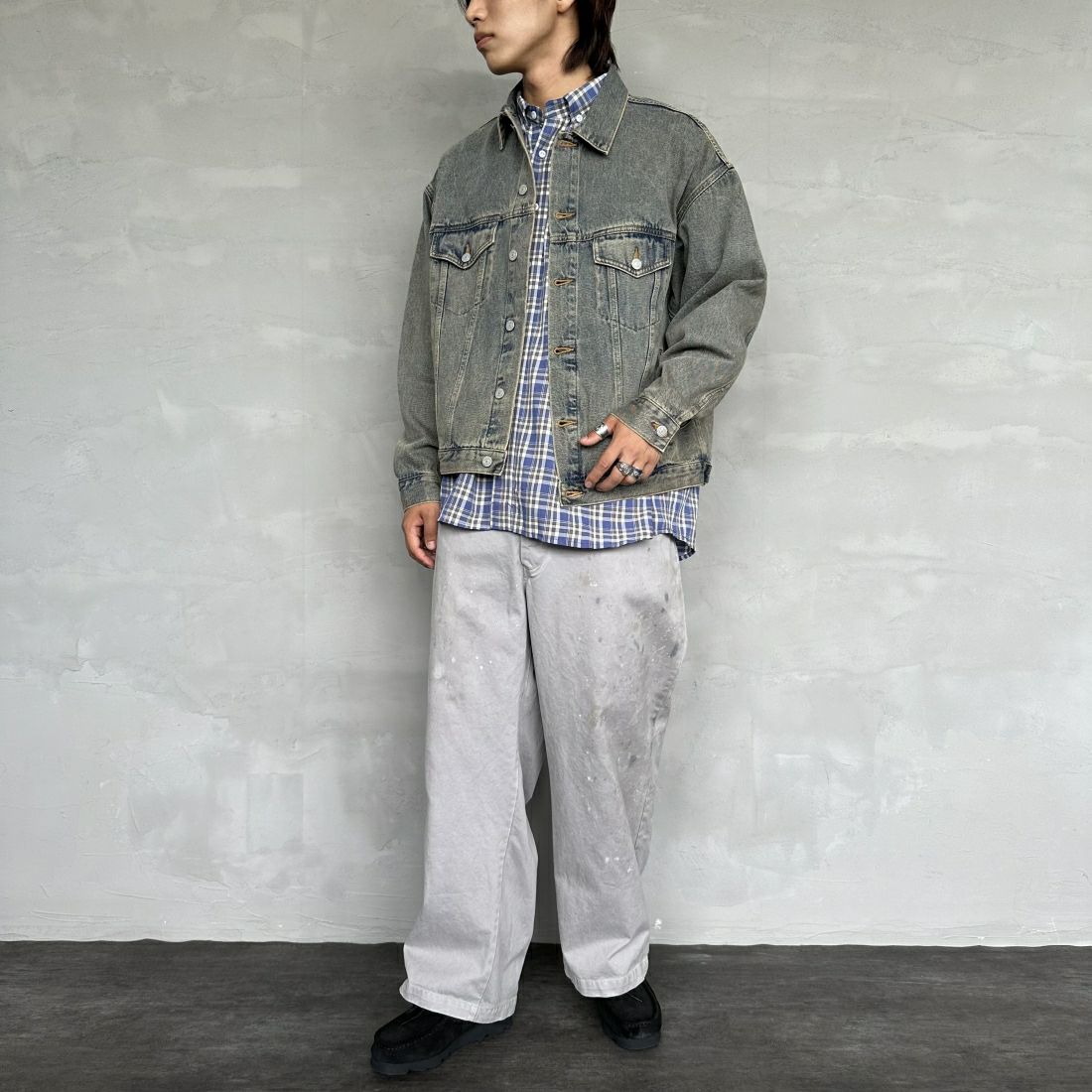 Noir Fabrik [ヌワールファブリック] デニムトラッカージャケット [NF-243-064] T.ACID BLU&&モデル身長：179cm 着用サイズ：L&&