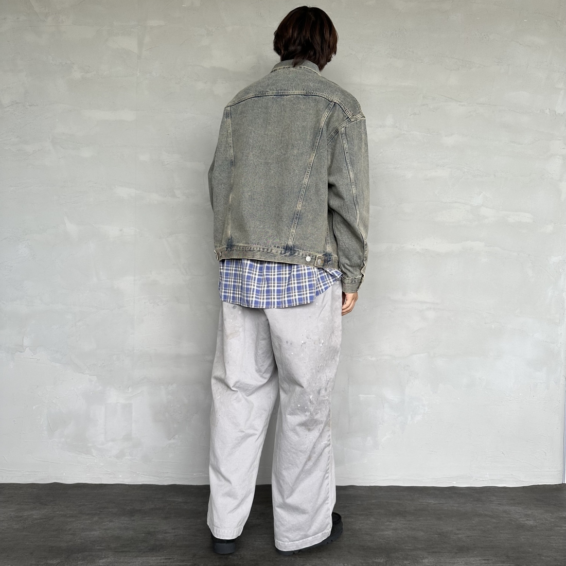 Noir Fabrik [ヌワールファブリック] デニムトラッカージャケット [NF-243-064] T.ACID BLU&&モデル身長：179cm 着用サイズ：L&&