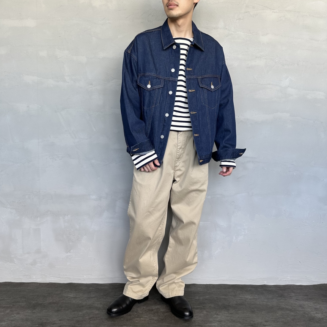 Noir Fabrik [ヌワールファブリック] デニムトラッカージャケット [NF-243-064] ONE WASH&&モデル身長：168cm 着用サイズ：M&&