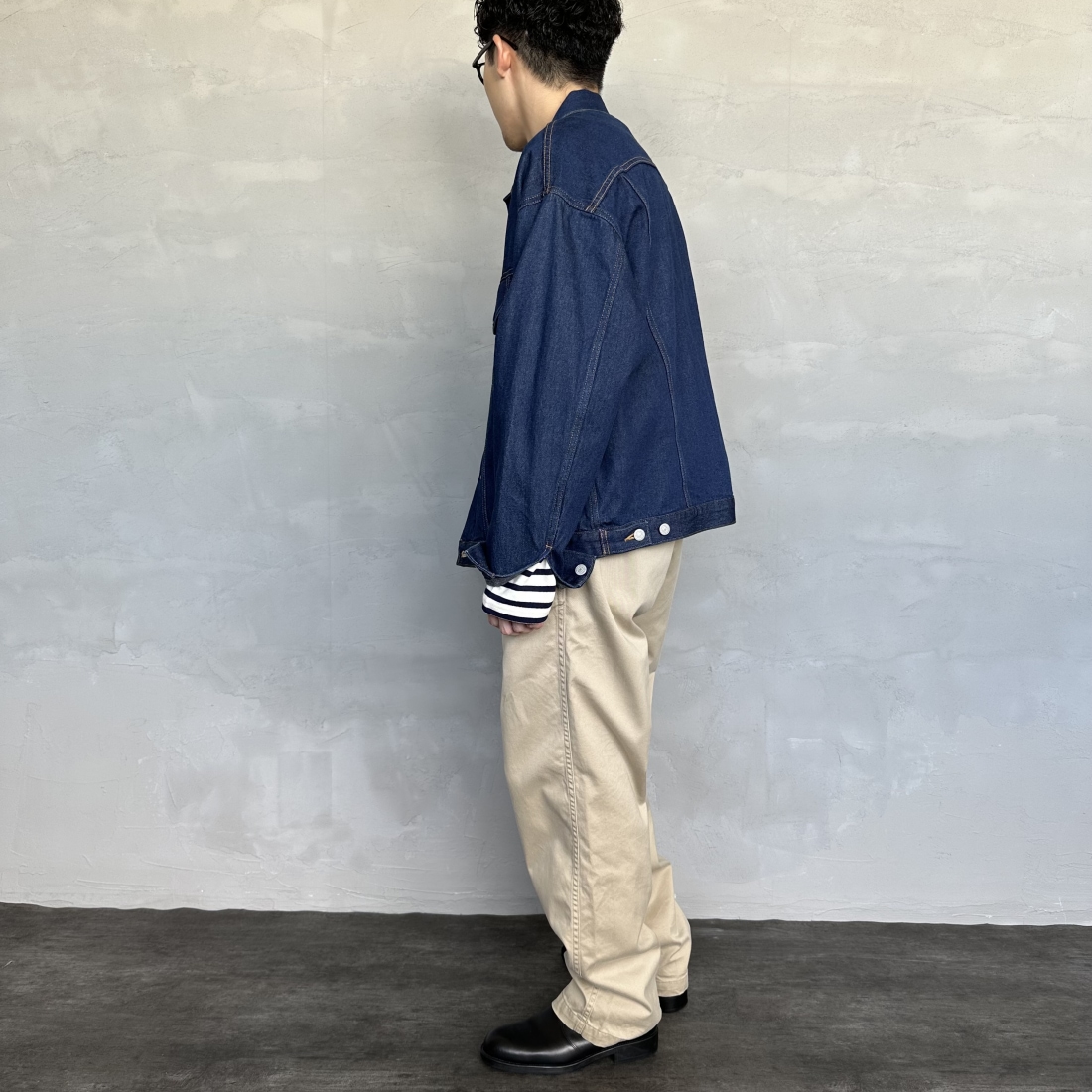 Noir Fabrik [ヌワールファブリック] デニムトラッカージャケット [NF-243-064] ONE WASH&&モデル身長：168cm 着用サイズ：M&&