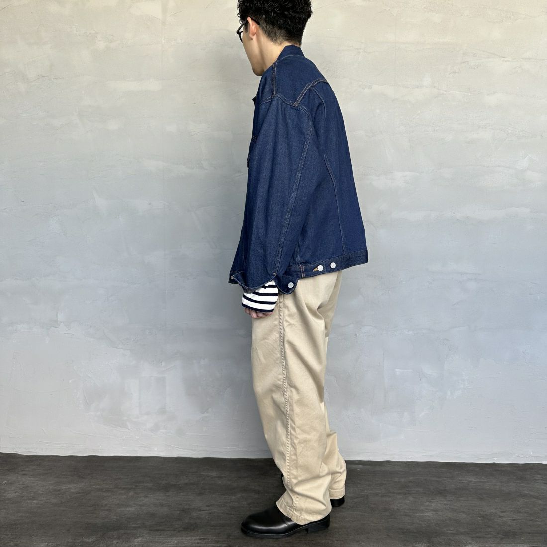 Noir Fabrik [ヌワールファブリック] デニムトラッカージャケット [NF-243-064] ONE WASH&&モデル身長：168cm 着用サイズ：M&&