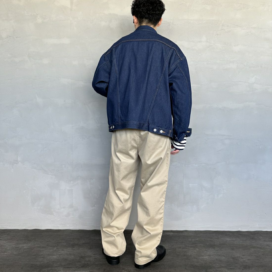 Noir Fabrik [ヌワールファブリック] デニムトラッカージャケット [NF-243-064] ONE WASH&&モデル身長：168cm 着用サイズ：M&&