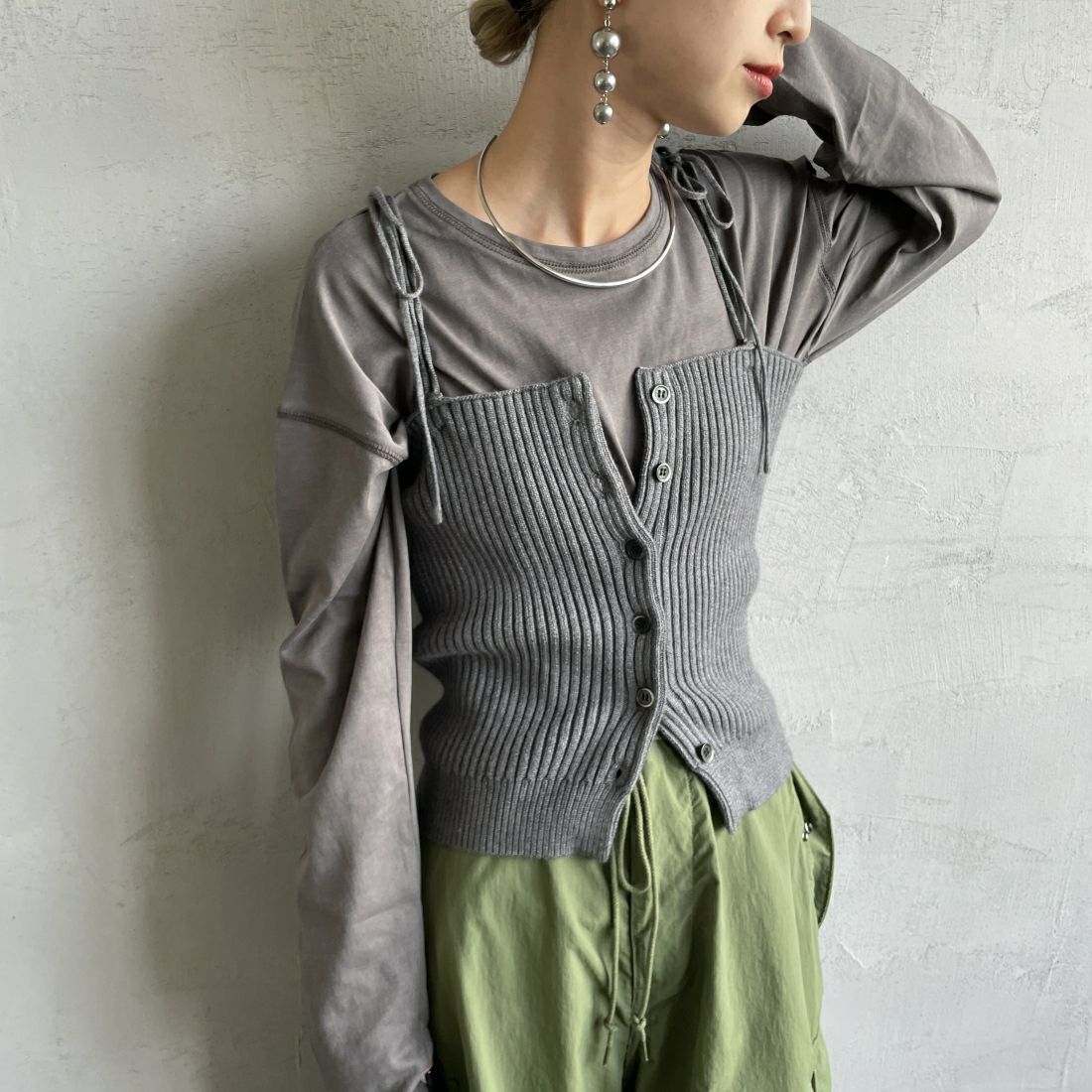 07 GRAY&&モデル身長：150cm 着用サイズ：F&&