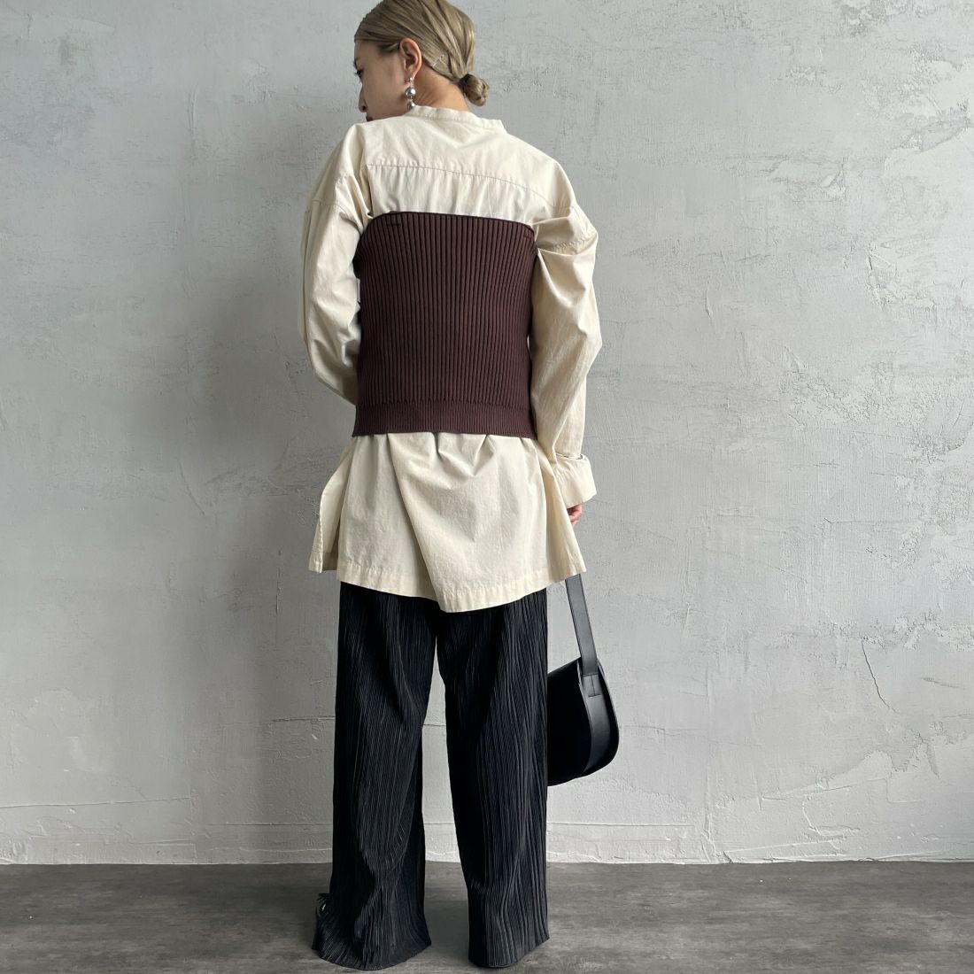 By/m [バイエム] マルチWAY フロントボタン リブニットビスチェ [24131017] 28 BROWN &&モデル身長：150cm 着用サイズ：F&&