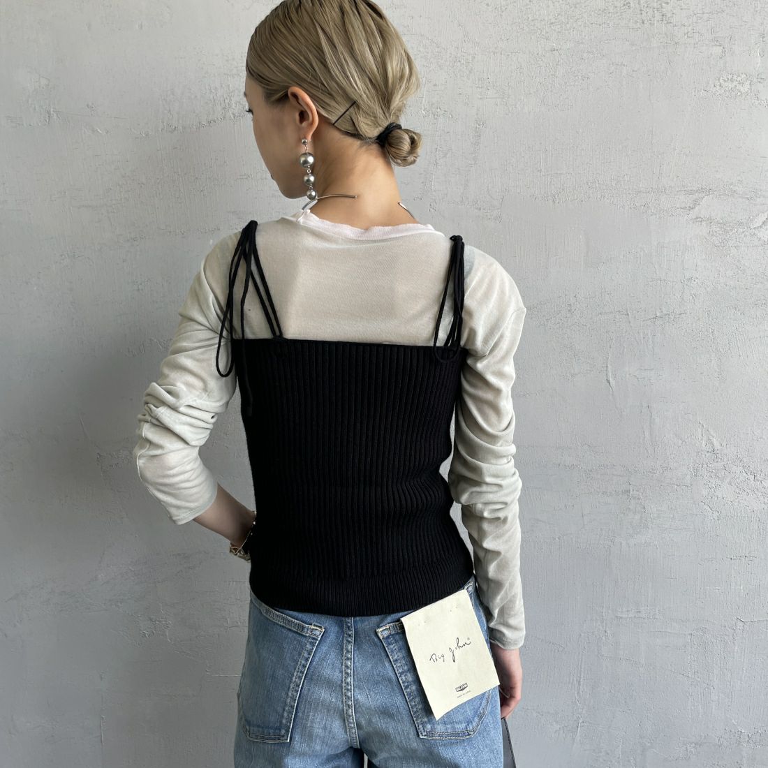 By/m [バイエム] マルチWAY フロントボタン リブニットビスチェ [24131017] 09 BLACK &&モデル身長：150cm 着用サイズ：F&&