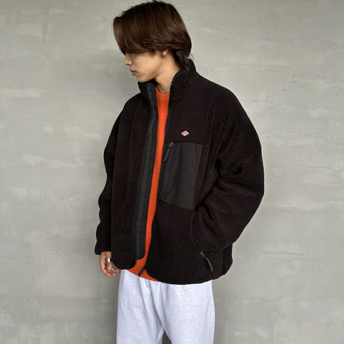 DANTON [ダントン] スタンドカラーボアジャケット [DT-A0195LBA] BLACK &&モデル身長：179cm 着用サイズ：L&&