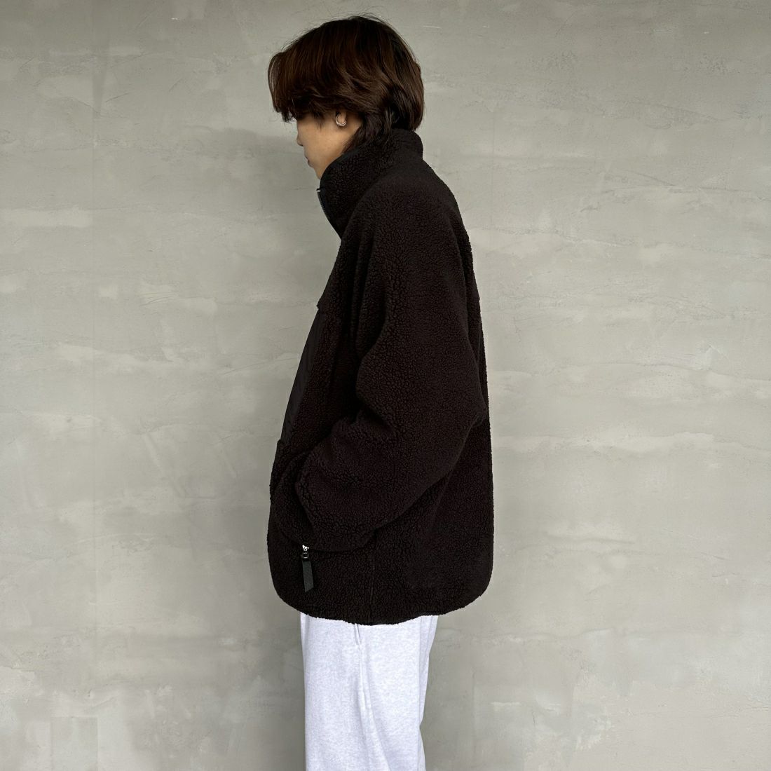 DANTON [ダントン] スタンドカラーボアジャケット [DT-A0195LBA] BLACK &&モデル身長：179cm 着用サイズ：L&&