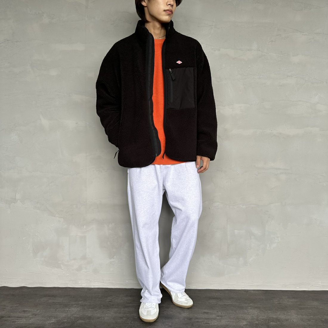 DANTON [ダントン] スタンドカラーボアジャケット [DT-A0195LBA] BLACK &&モデル身長：179cm 着用サイズ：L&&