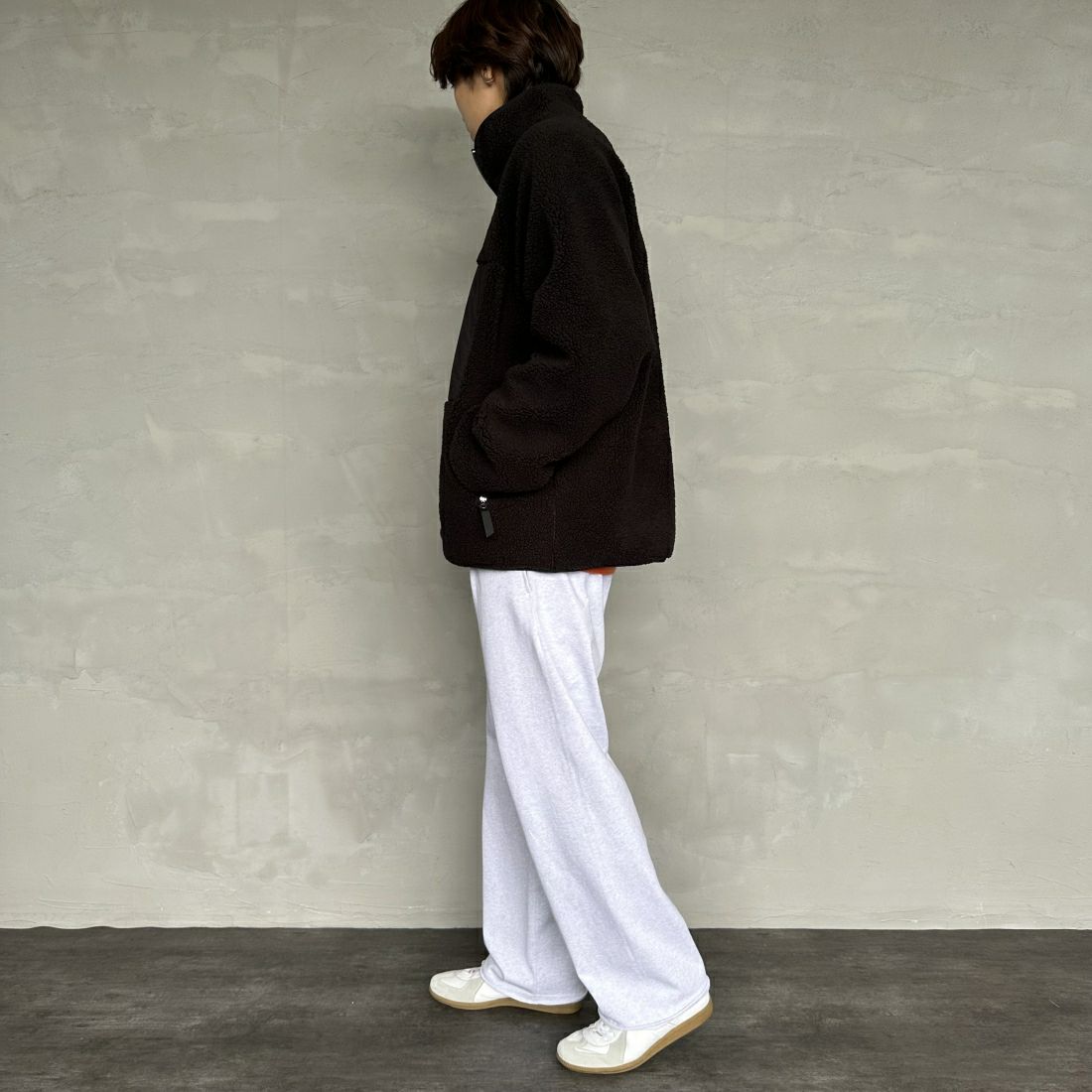 DANTON [ダントン] スタンドカラーボアジャケット [DT-A0195LBA] BLACK &&モデル身長：179cm 着用サイズ：L&&