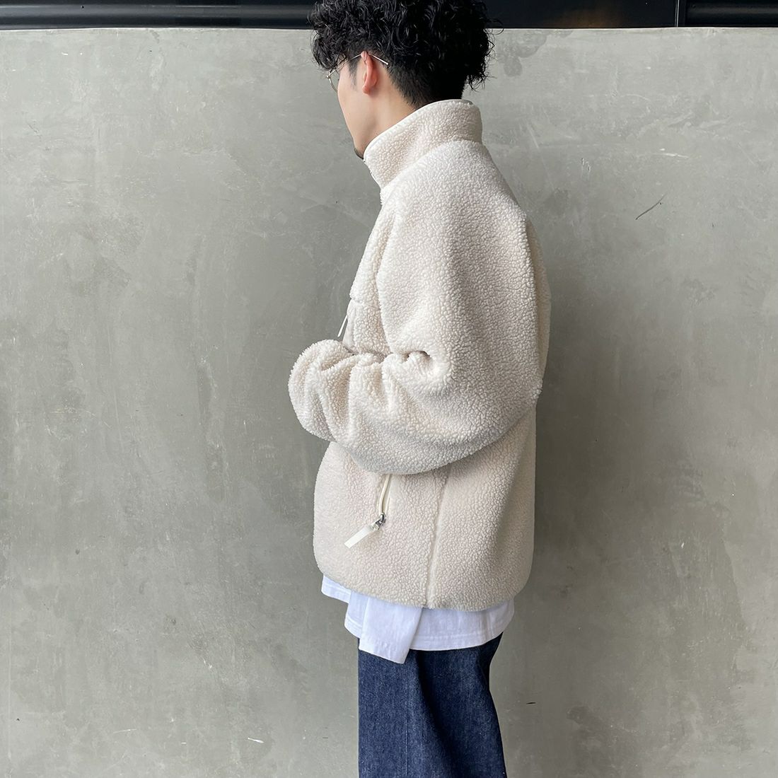 DANTON [ダントン] スタンドカラーボアジャケット [DT-A0195LBA] OYSTER &&モデル身長：168cm 着用サイズ：M&&