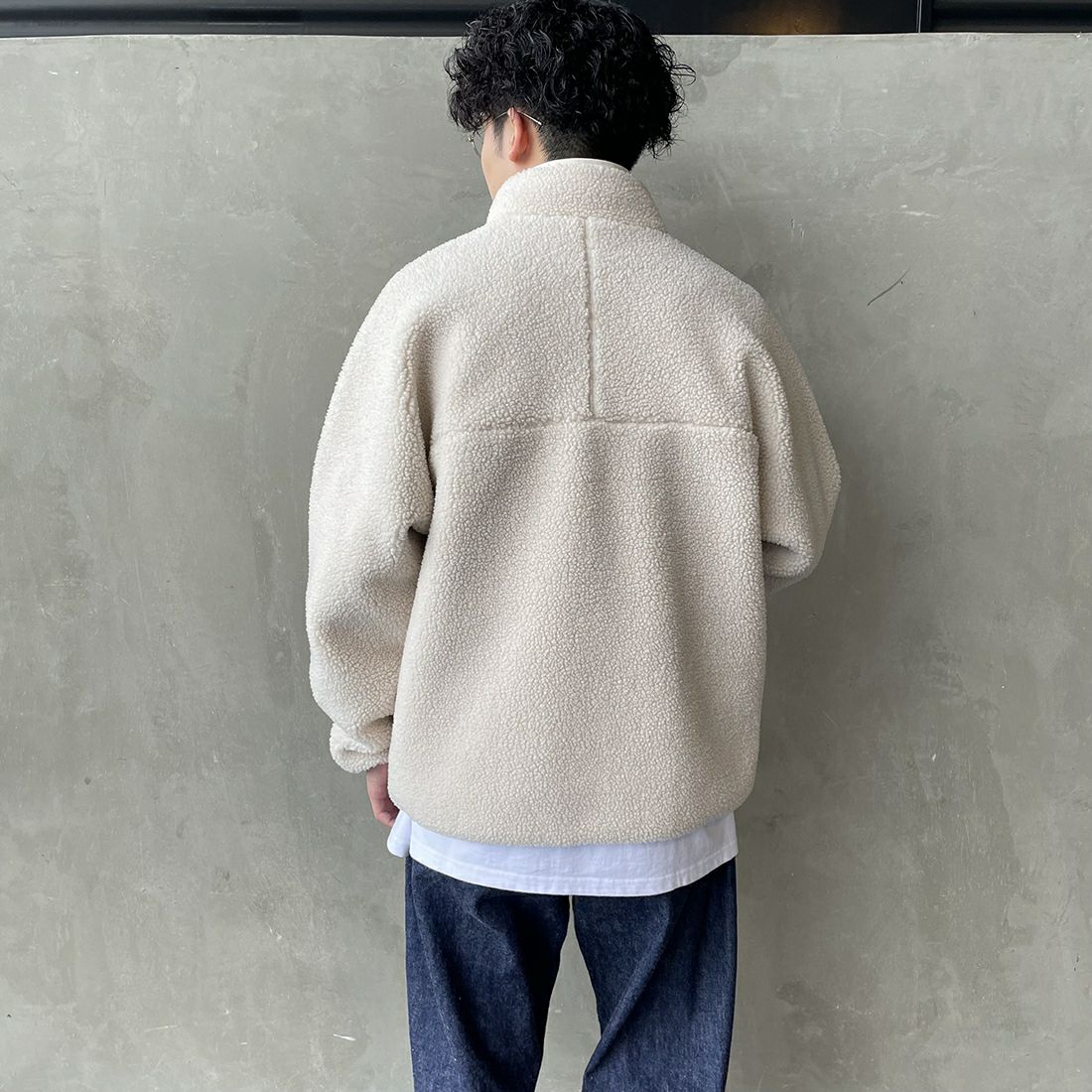 DANTON [ダントン] スタンドカラーボアジャケット [DT-A0195LBA] OYSTER &&モデル身長：168cm 着用サイズ：M&&