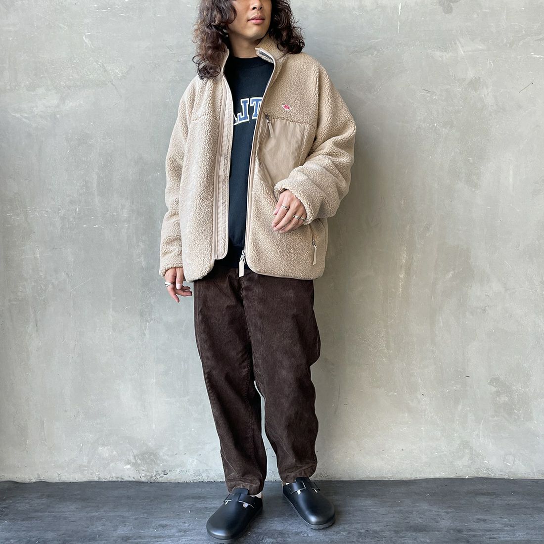 DANTON [ダントン] スタンドカラーボアジャケット [DT-A0195LBA] BEIGE &&モデル身長：173cm 着用サイズ：L&&