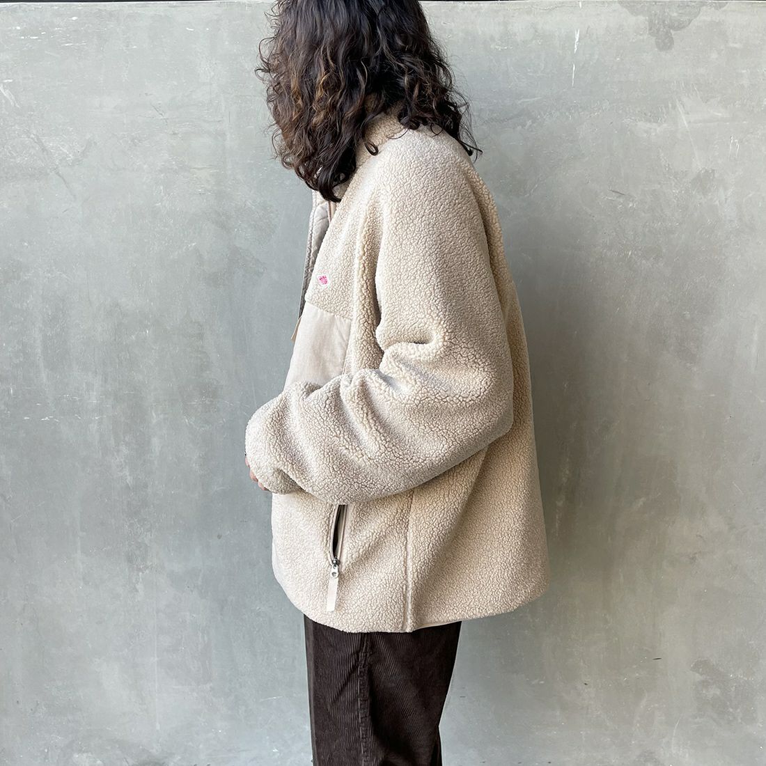 DANTON [ダントン] スタンドカラーボアジャケット [DT-A0195LBA] BEIGE &&モデル身長：173cm 着用サイズ：L&&