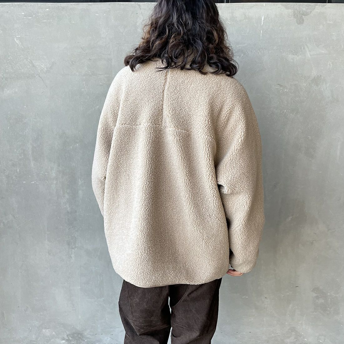 DANTON [ダントン] スタンドカラーボアジャケット [DT-A0195LBA] BEIGE &&モデル身長：173cm 着用サイズ：L&&