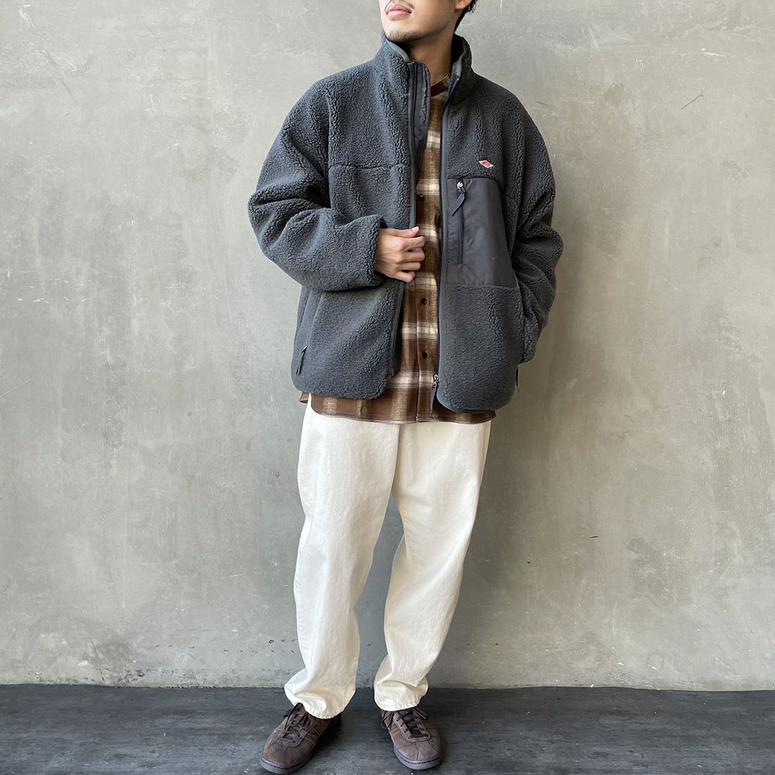 DANTON [ダントン] スタンドカラーボアジャケット [DT-A0195LBA] C.GREY &&モデル身長：168cm 着用サイズ：M&&